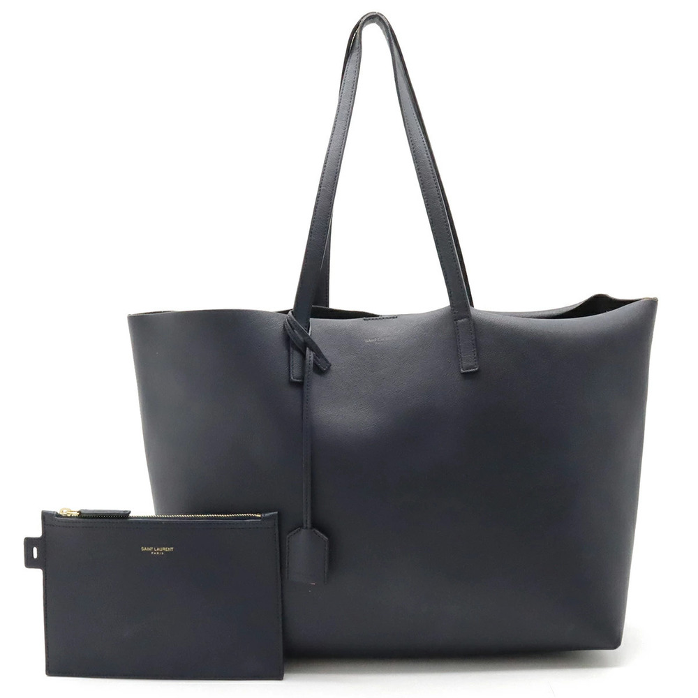 SAINT LAURENT PARIS YSL Saint Shopping Tote Bag Leather Navy Blue Pouch